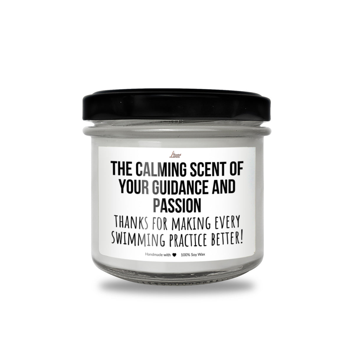 a white jar with a black lid that says the calming sex of your guidance and