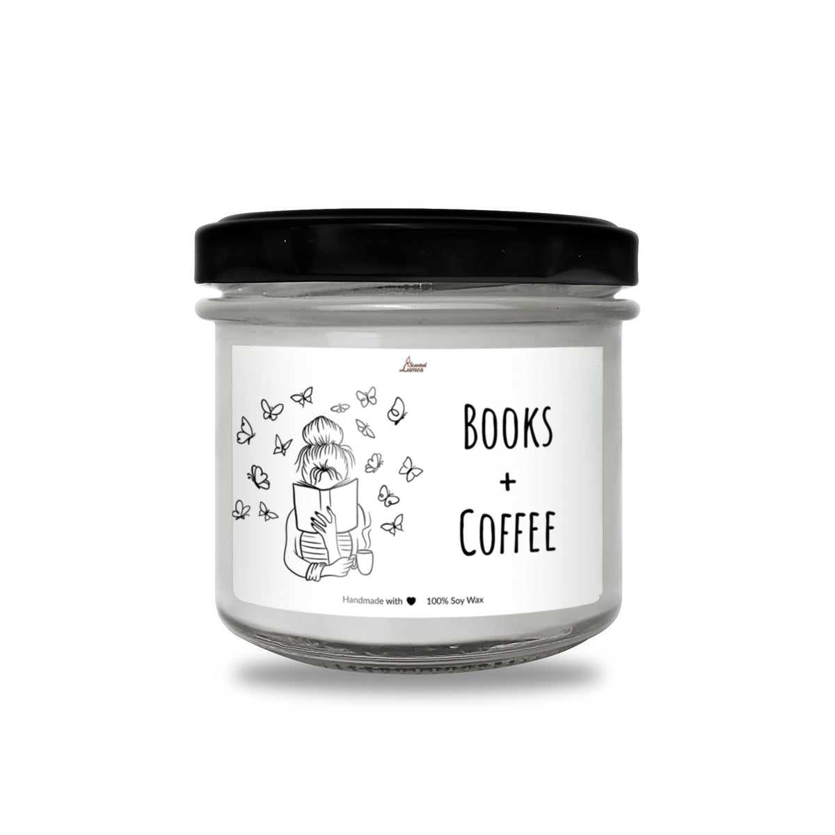 a jar of books and coffee on a white background
