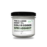 a jar of color code spreadsheet on a white background