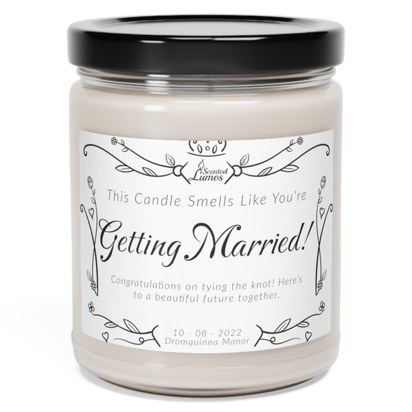 a jar of candle that says getting married