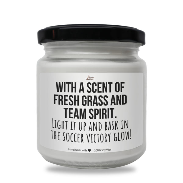 a white jar with a black lid that says, with a scent of fresh grass