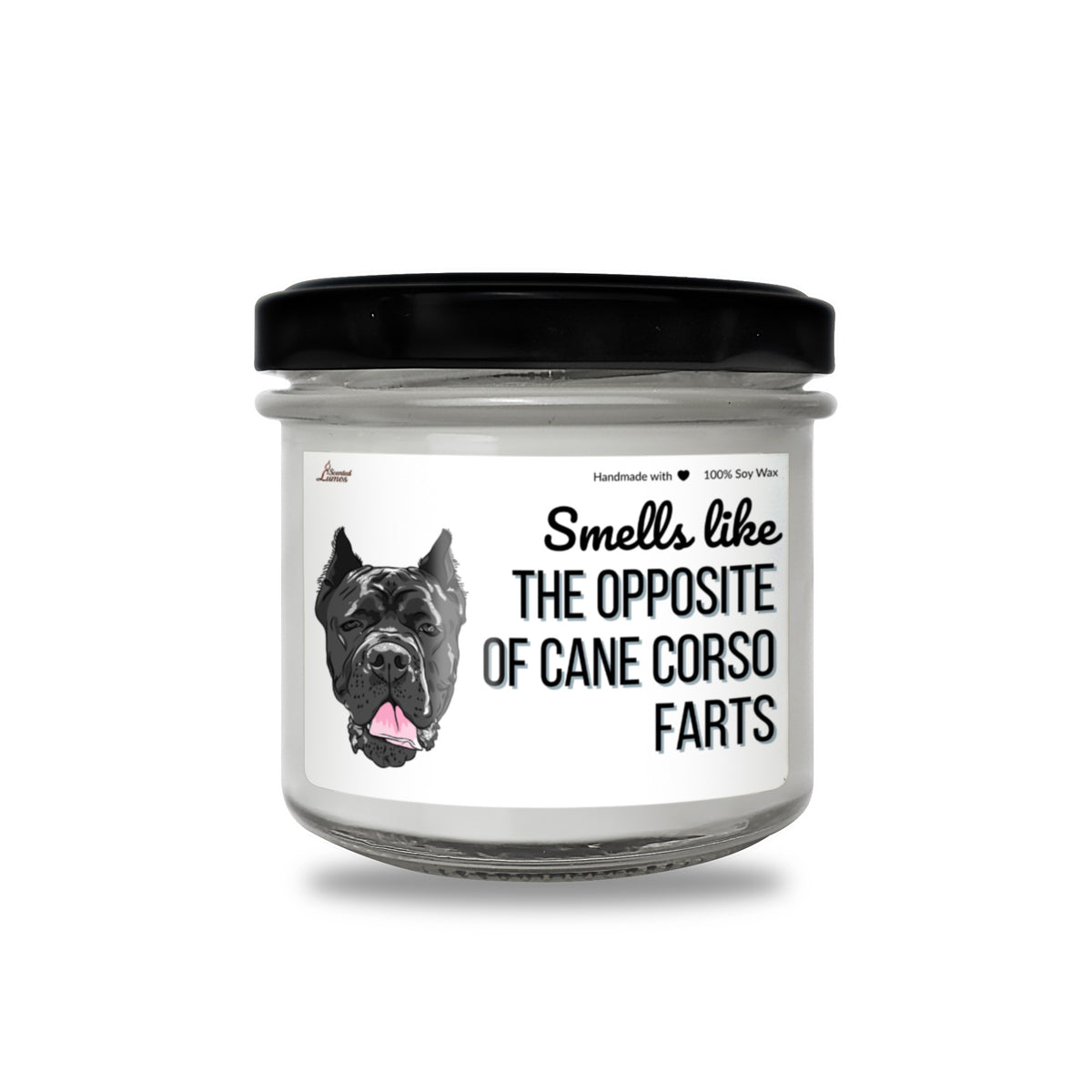a candle with a picture of a dog on it