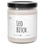 a jar of leo bitch candle with a black lid