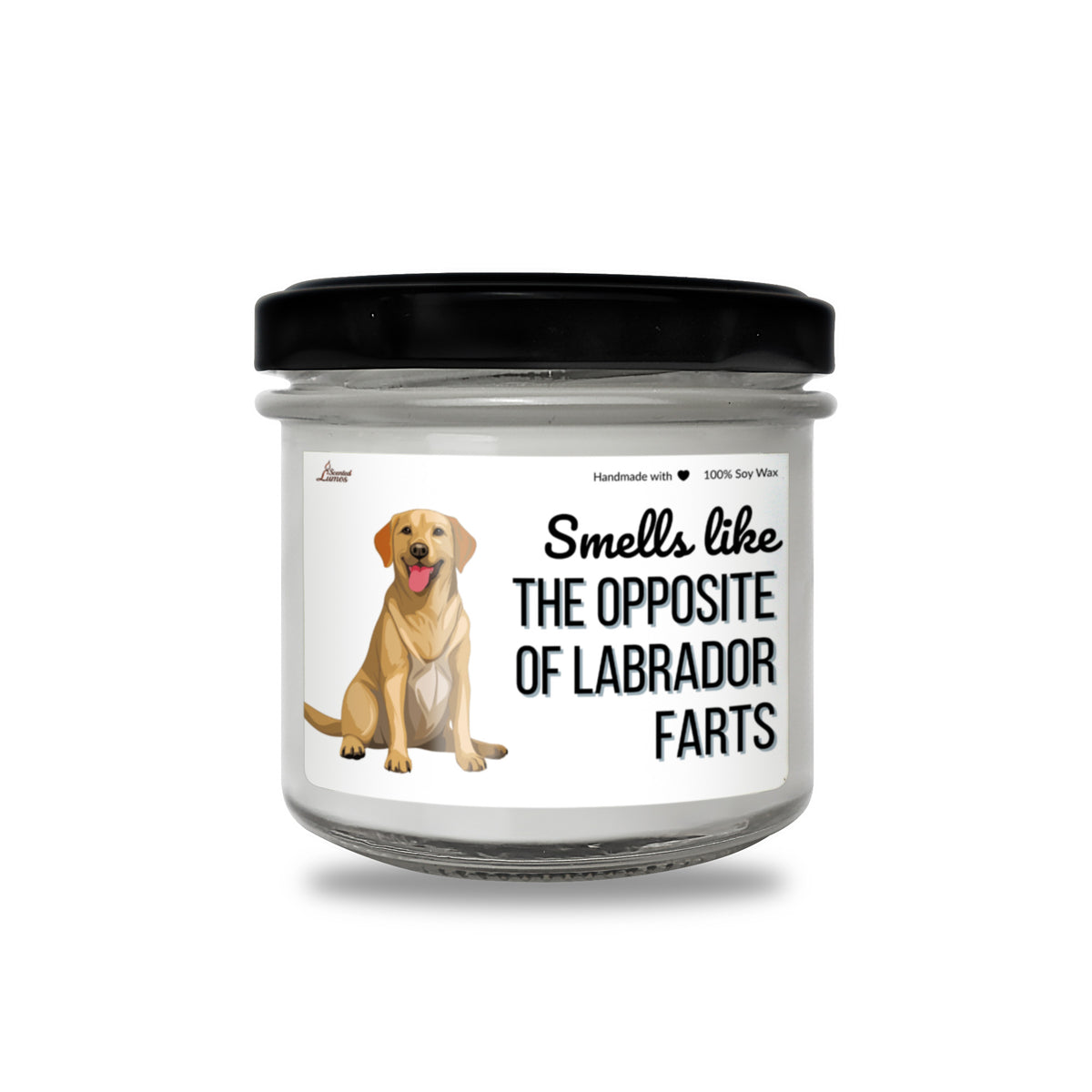 a jar of labradder farts with a dog on it