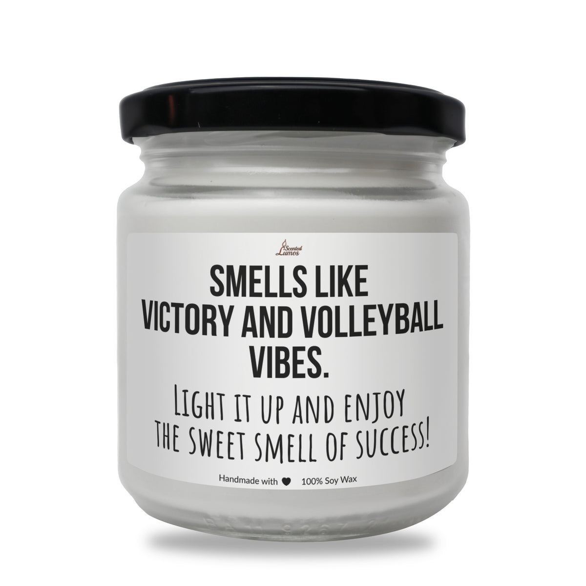 a jar of white candles with a black lid