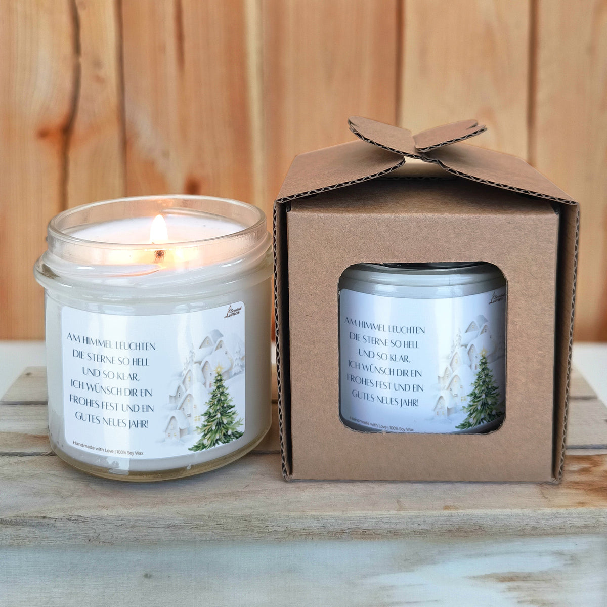 Wünsche für frohes Fest und gutes neues Jahr Duftkerze aus Sojawachs