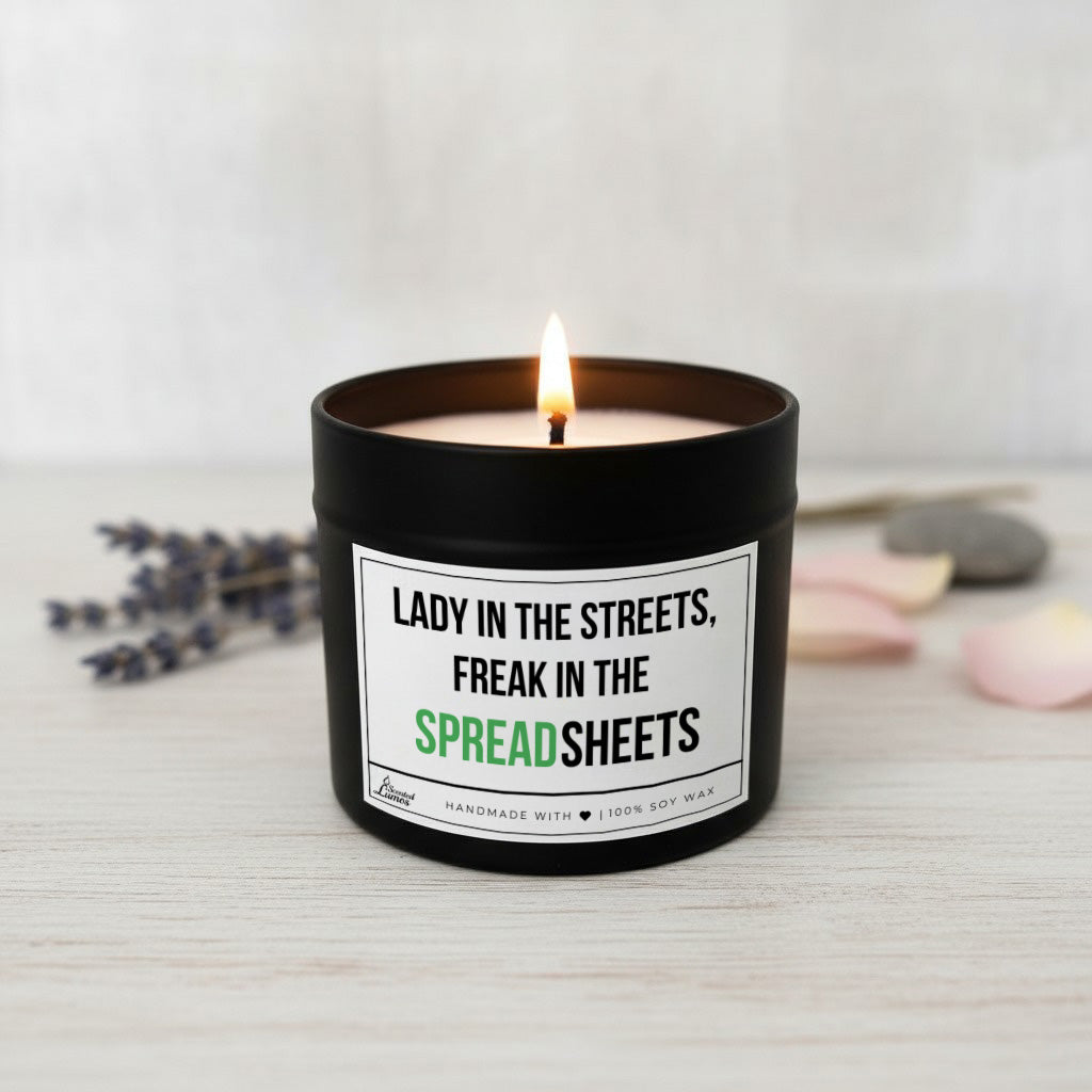 Lady in the streets, freak in the Spreadsheets Scented Soy Candle