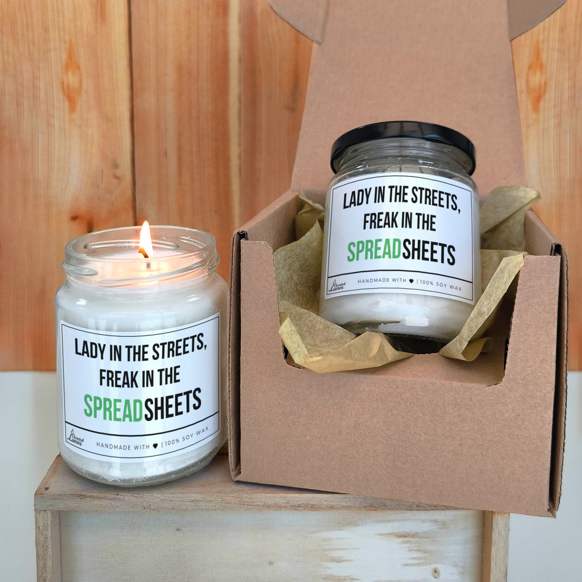 Lady in the streets, freak in the Spreadsheets Scented Soy Candle