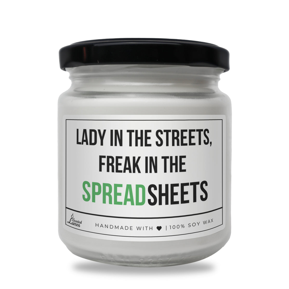 Lady in the streets, freak in the Spreadsheets Scented Soy Candle