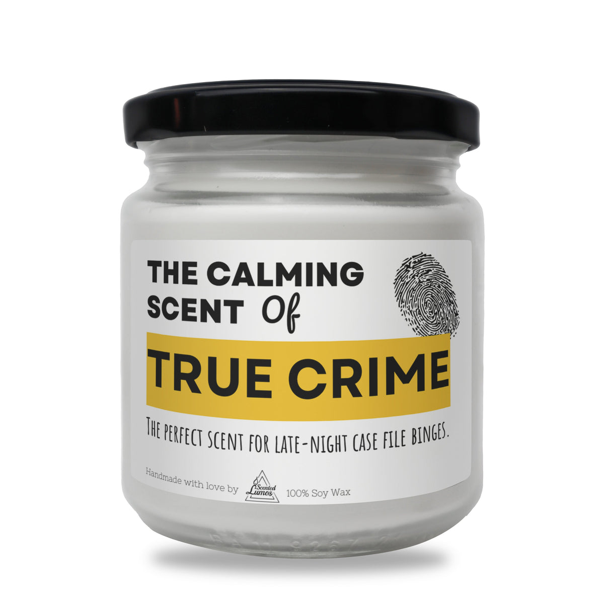 The calming scent of True crime Scented Soy Candle