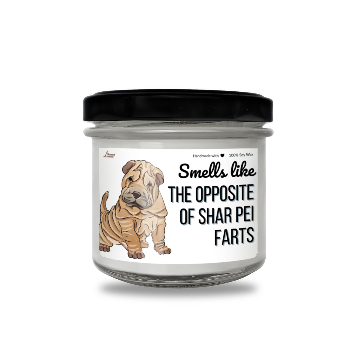a glass jar with a picture of a dog on it
