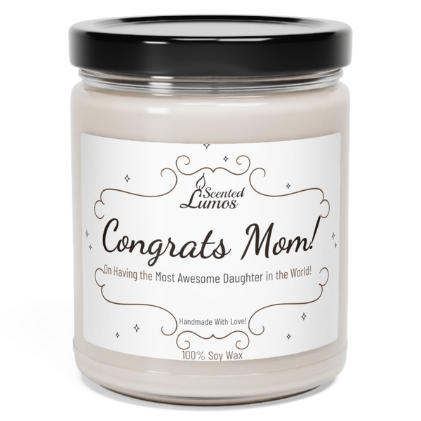 a jar of congrats mom with a black lid