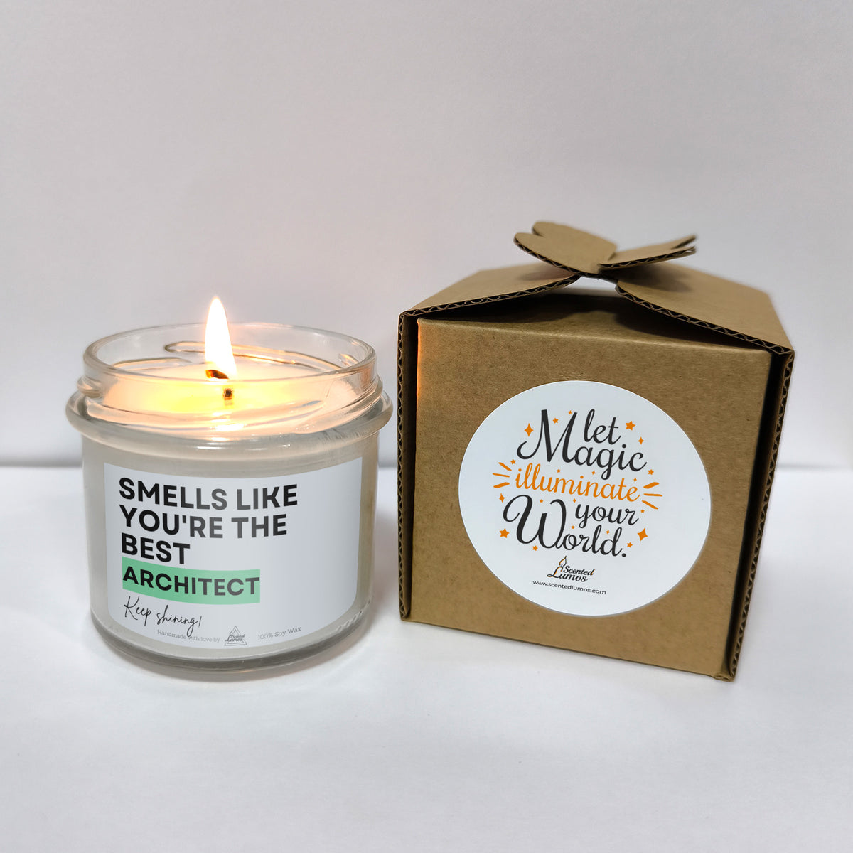 a candle that is next to a box