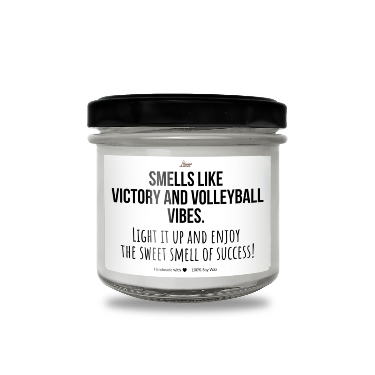 a jar of white candles with a black lid