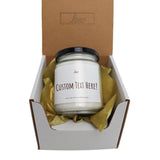 a jar of personalized candles in a gift box