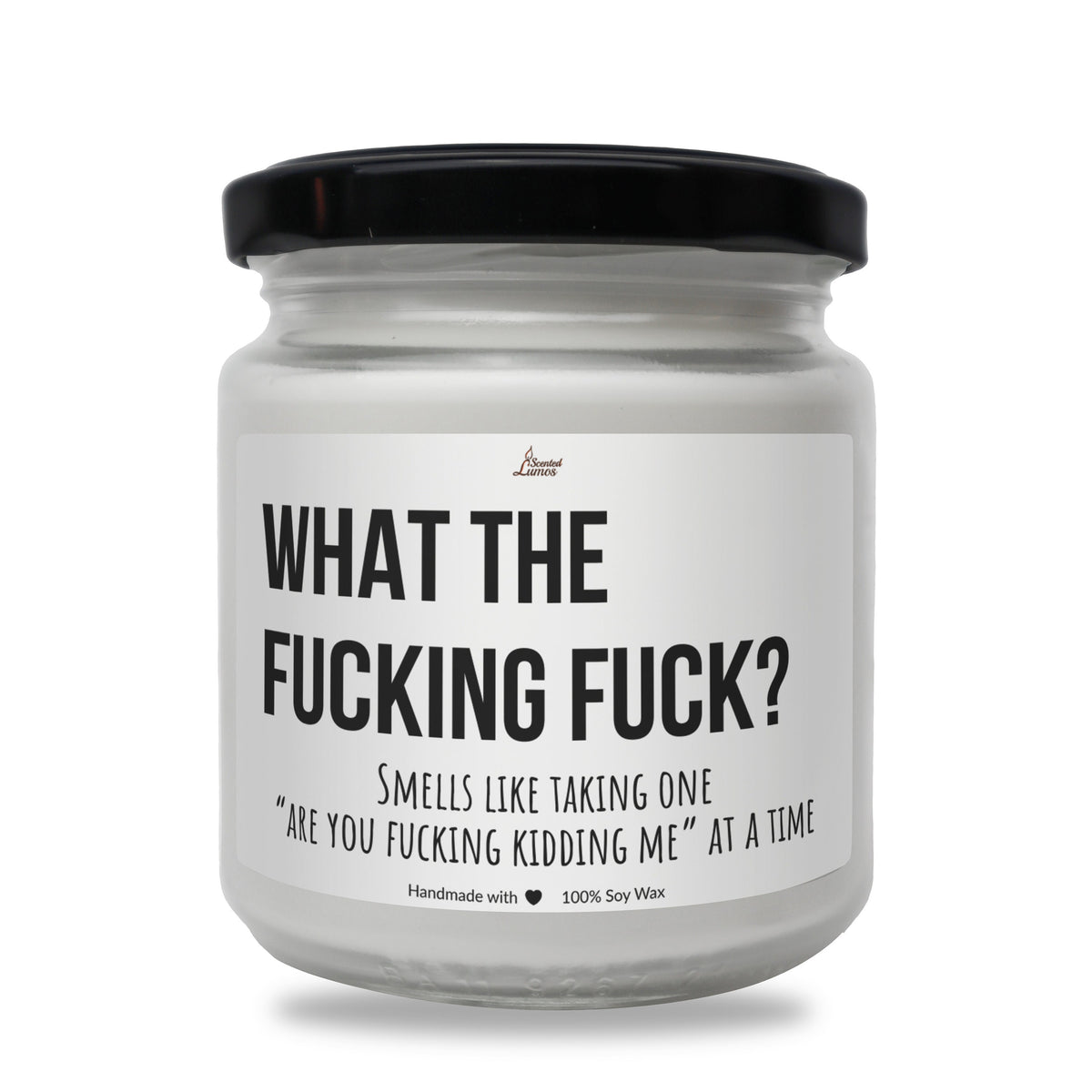 a white jar with a black lid that says, what the fucking fock?