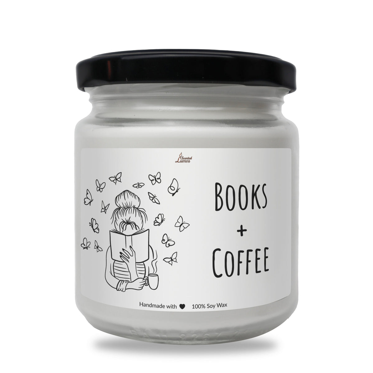 a jar of books and coffee on a white background
