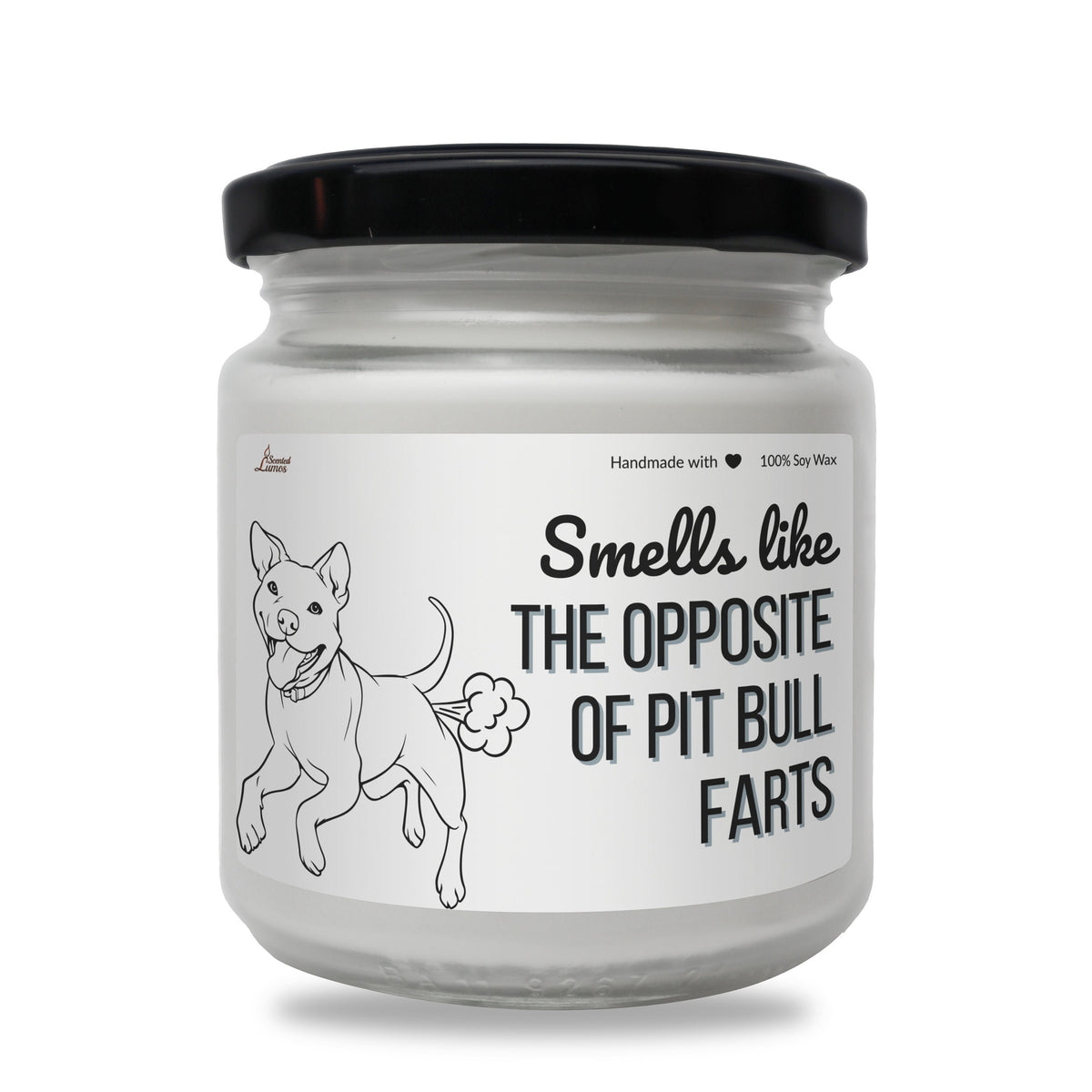 a jar of smellless dog poopie on a white background