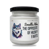 a white jar with a picture of a husky on it