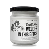 a jar of white powder with a black lid