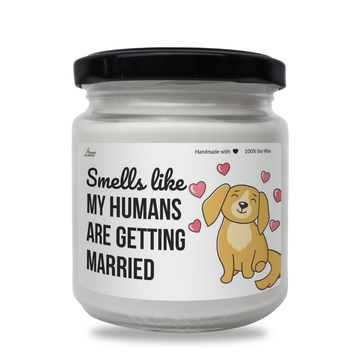 a jar of white candles with a dog on it