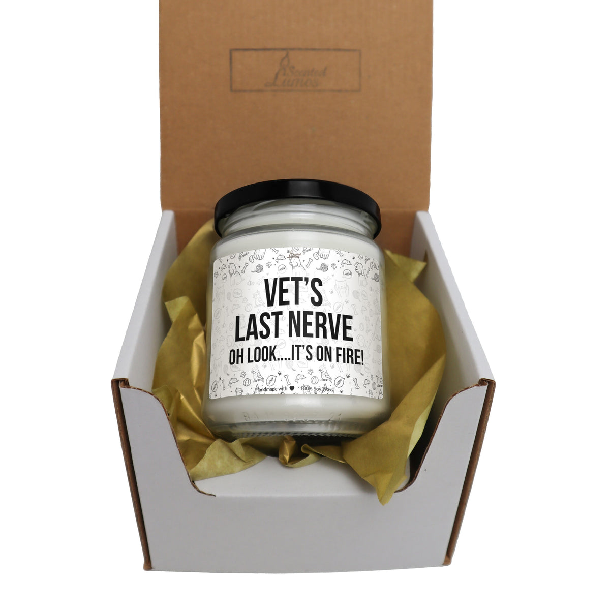 a jar of vet&#39;s last nerve sits in a box