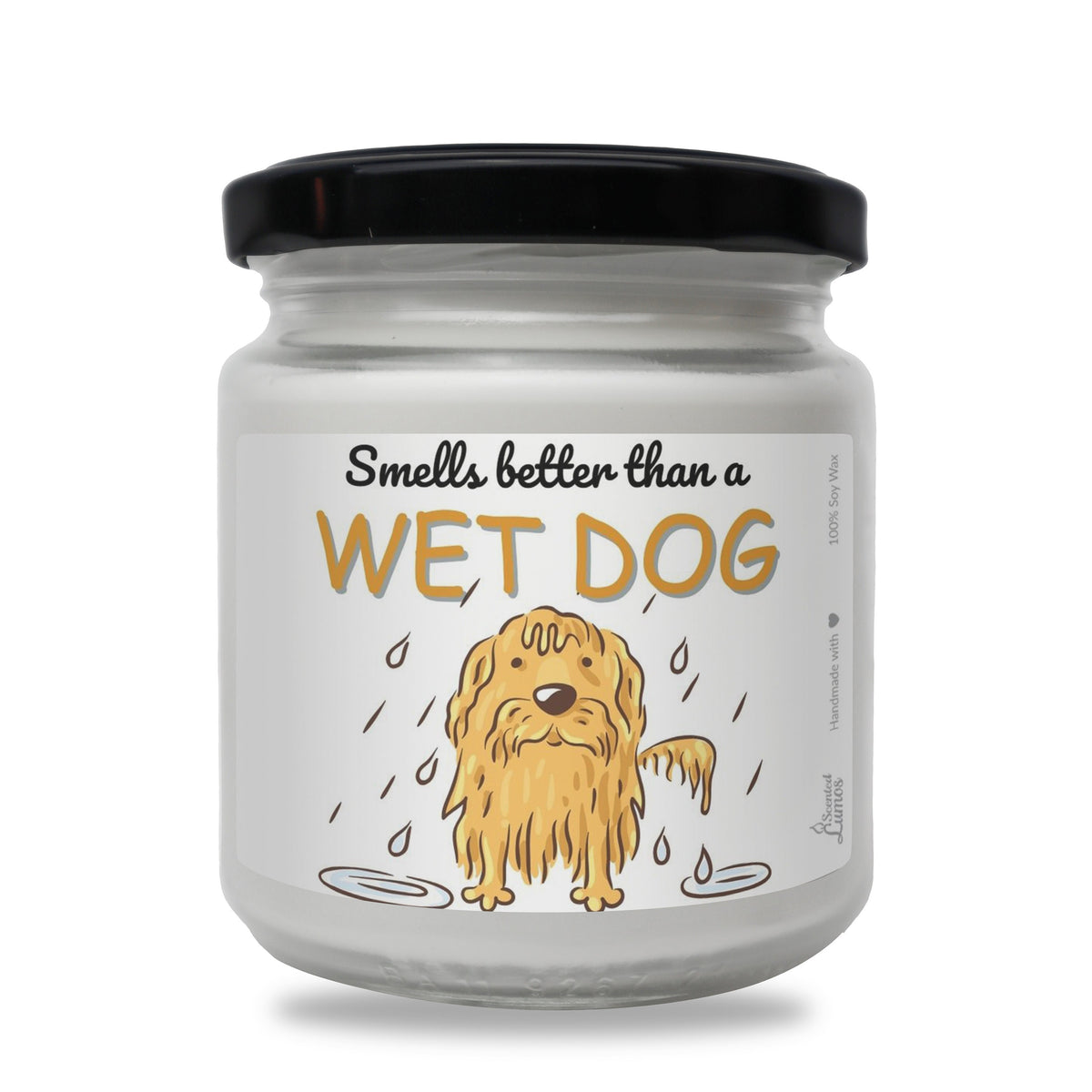 a white jar with a yellow dog on it