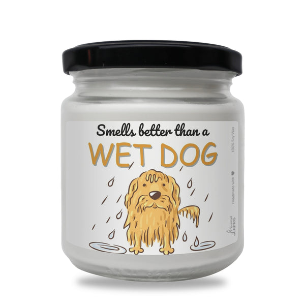 a white jar with a yellow dog on it
