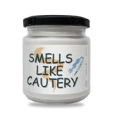 a jar of smells like cautery on a white background