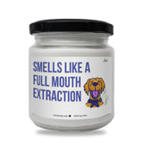 a jar of dog treats that says smells like a full mouth extraction