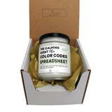 a jar of color code spreadsheet in a box