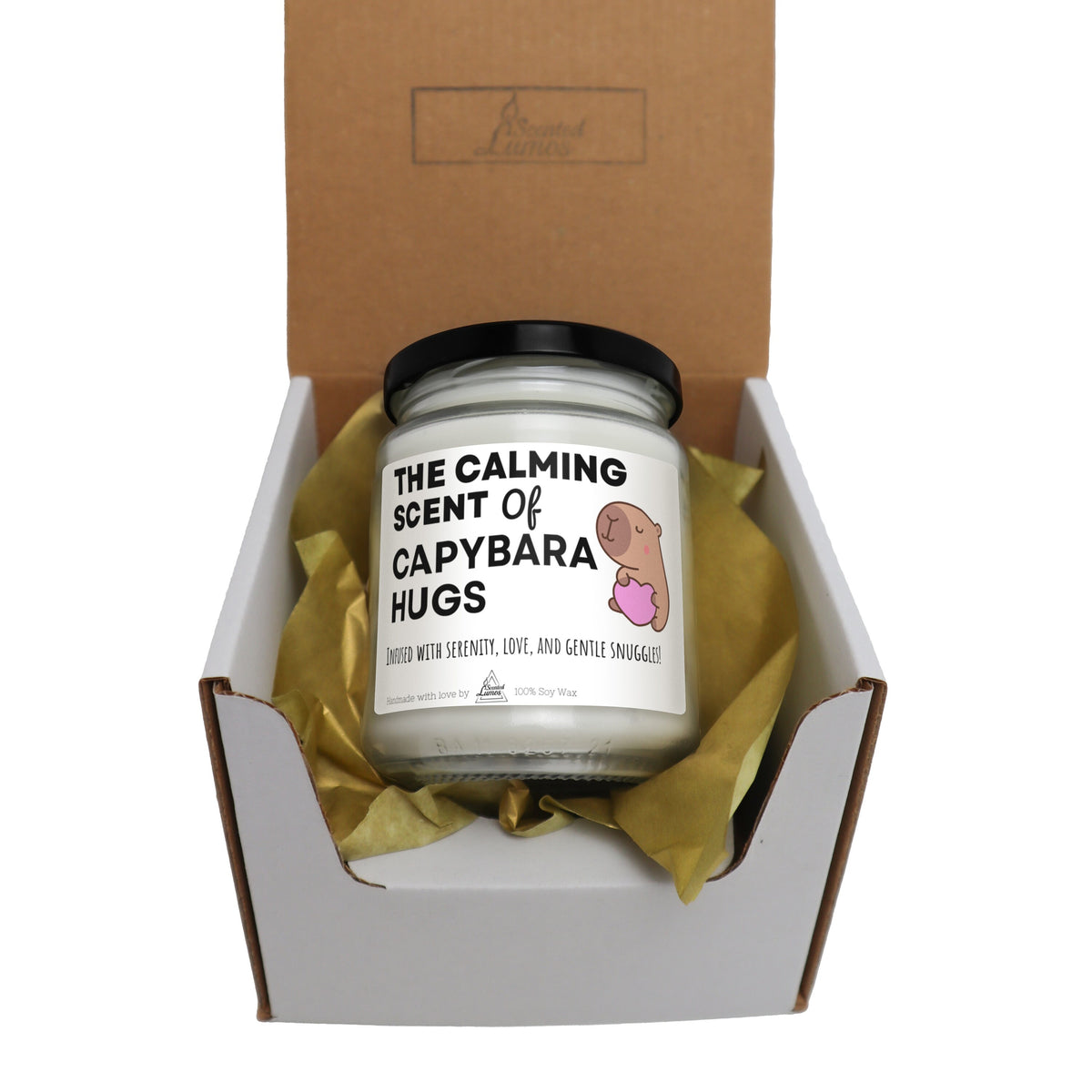 a can of capybara hugs in a box