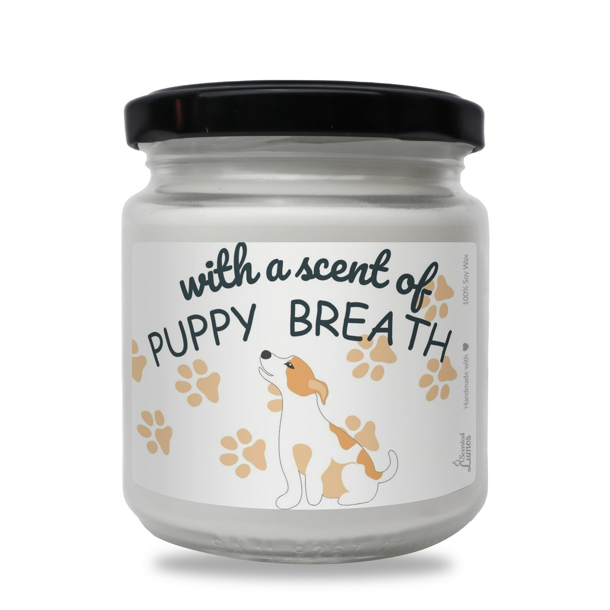 a white jar with a dog's paw print on it