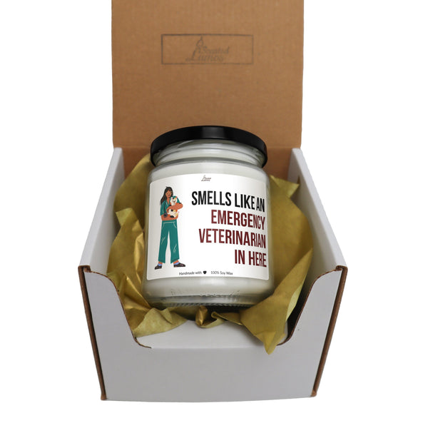 a candle in a box that says smells like an emergency vietnam in here