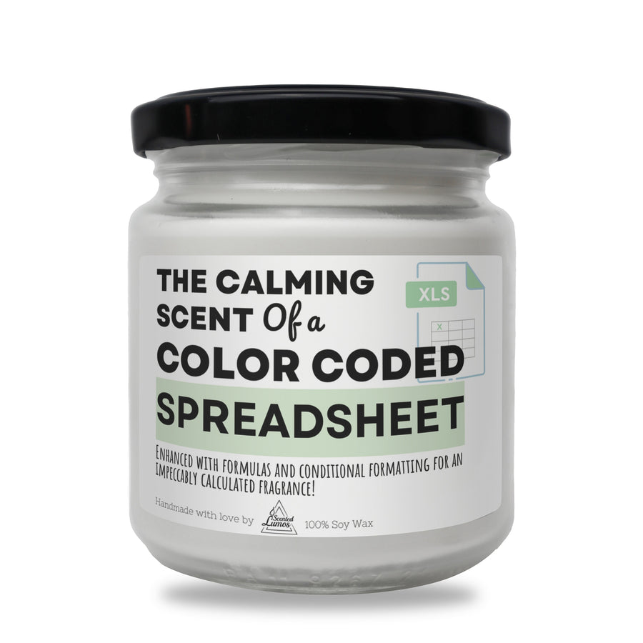a jar of color code spreadsheet on a white background