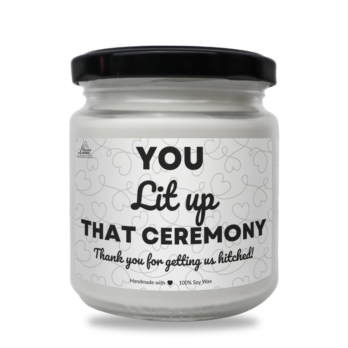 a white jar with a black lid that says you lift up that ceremony