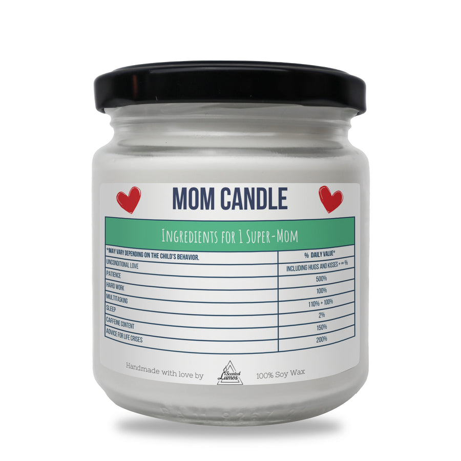 a jar of mom candle ingredients for super mom