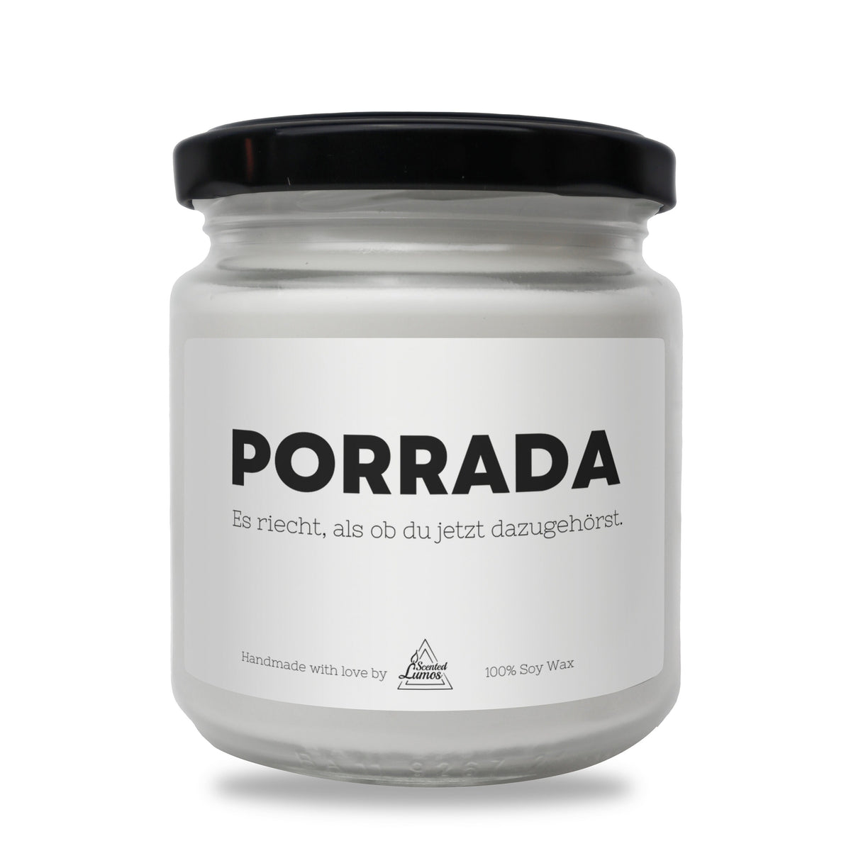 a jar of porada on a white background