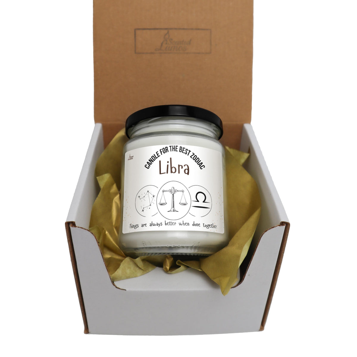 a jar of libra sits inside of a box