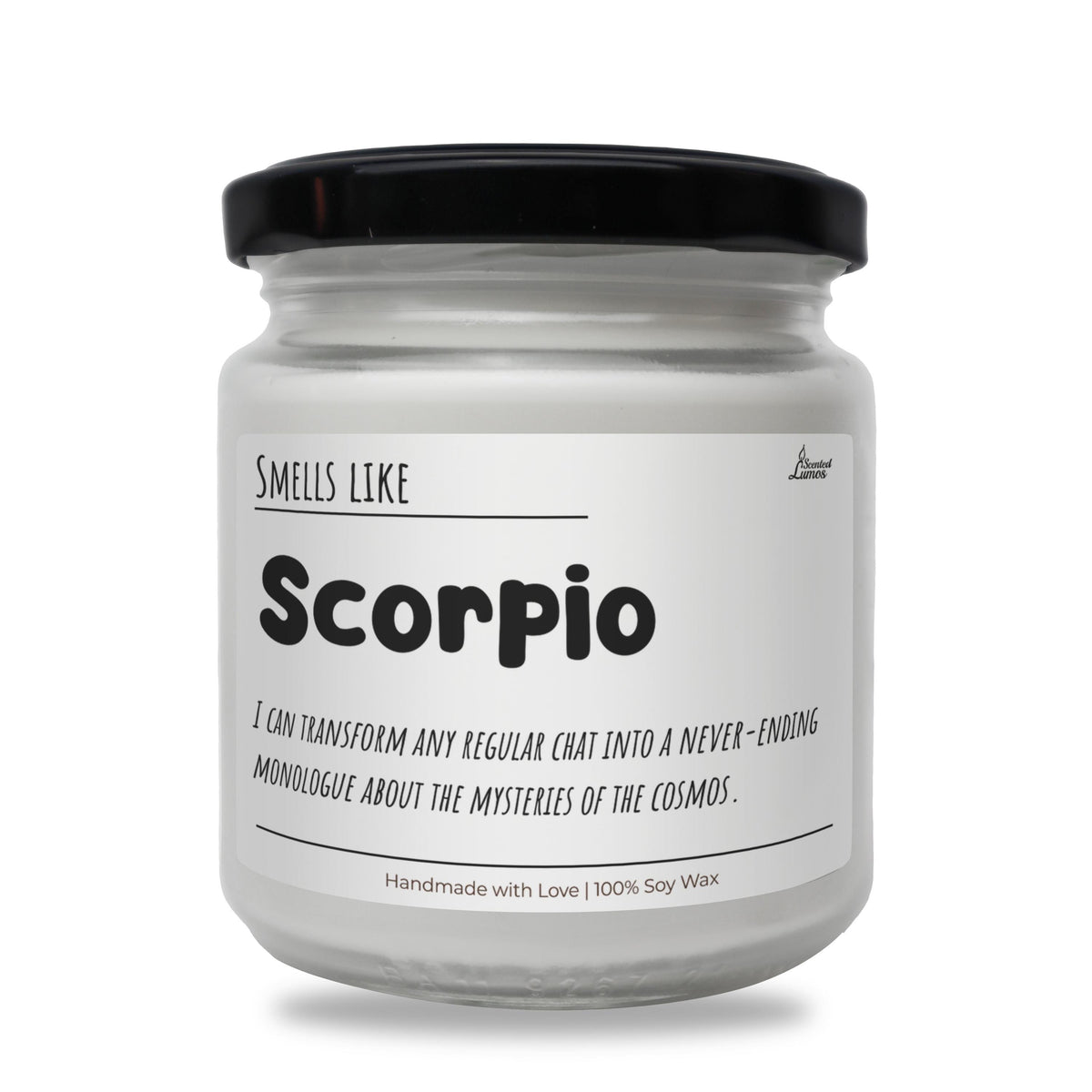 a jar of scorpio on a white background