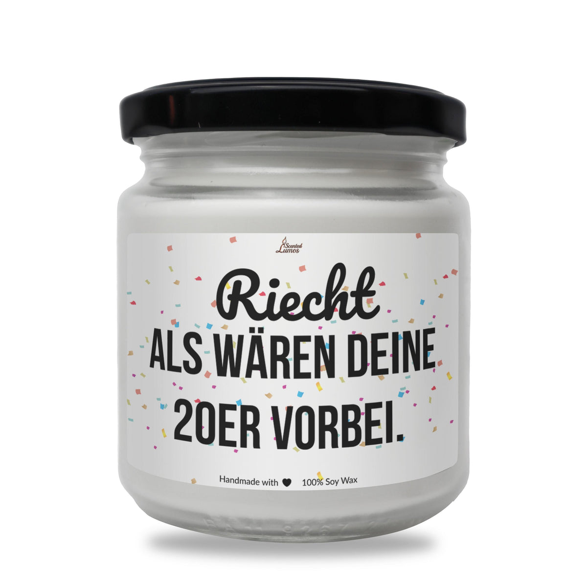 a white jar with a black lid that says reicht als waren deine