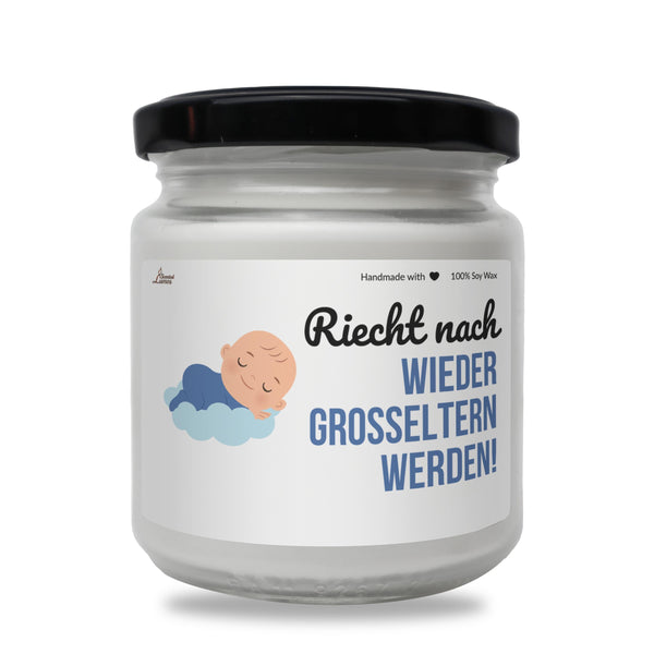 a white jar with a baby on it