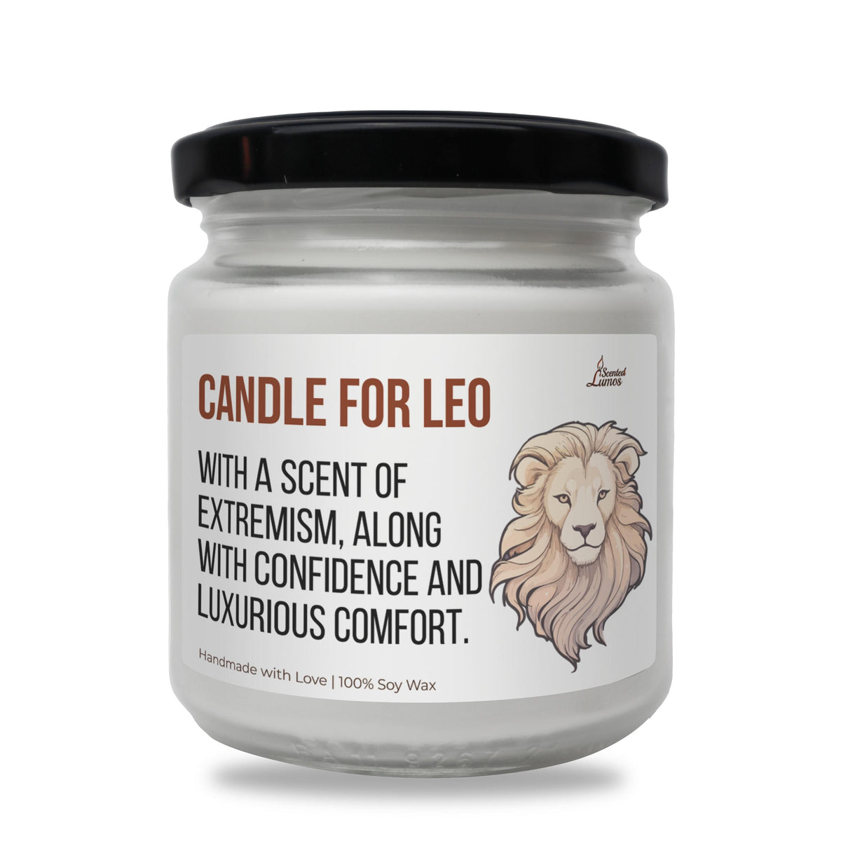 a jar of candle with a lion on it