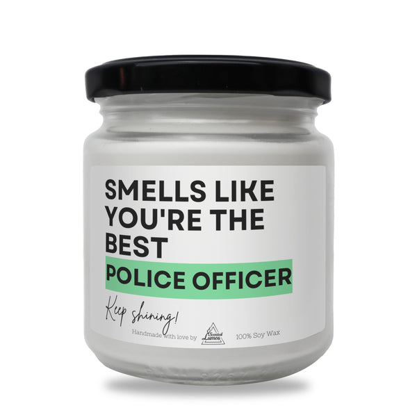 a white jar with a black lid that says smells like you&#39;re the best