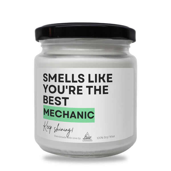 a white jar with a black lid that says smells like you&#39;re the best