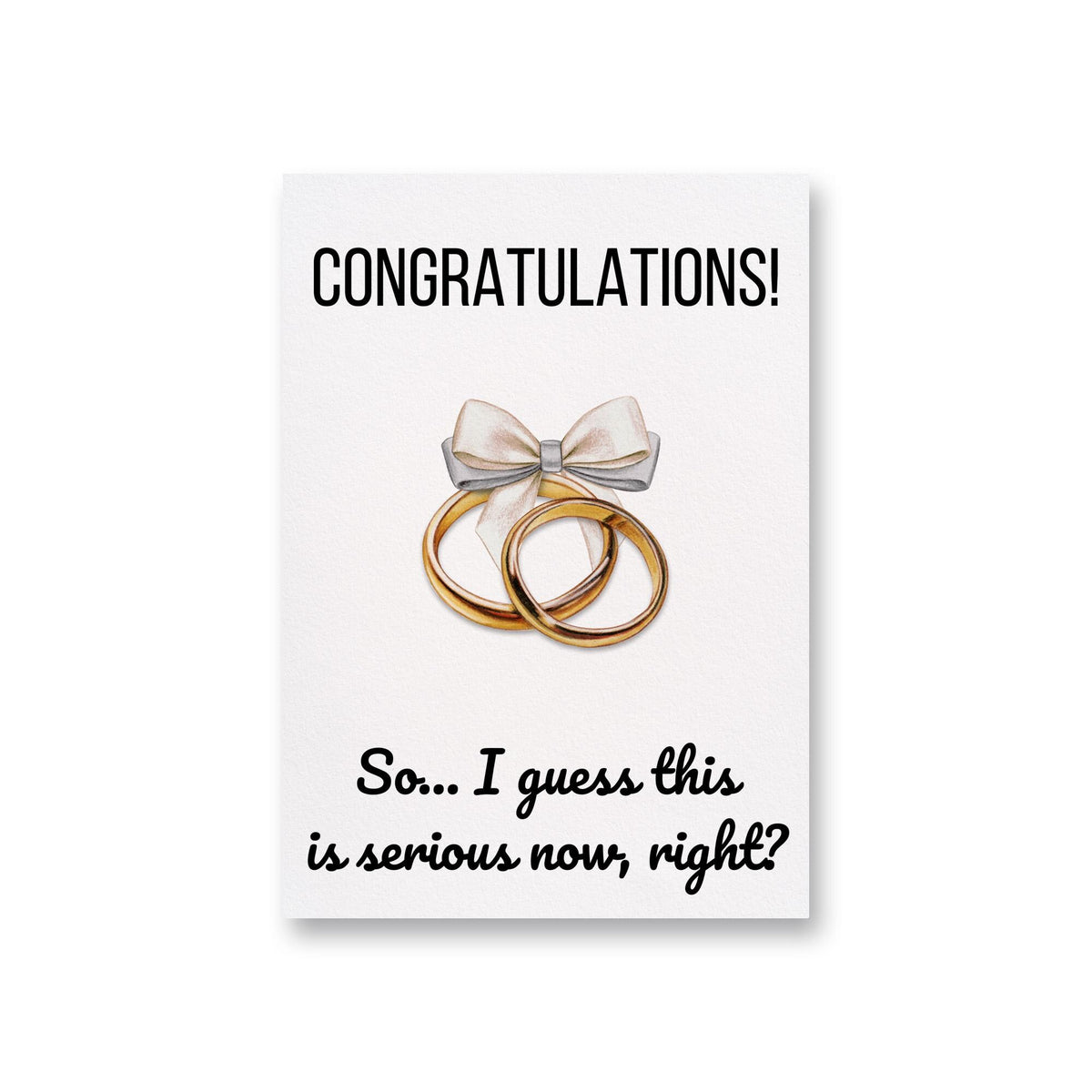 a card with two gold rings and a bow on it