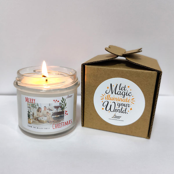 a lit candle sitting next to a box