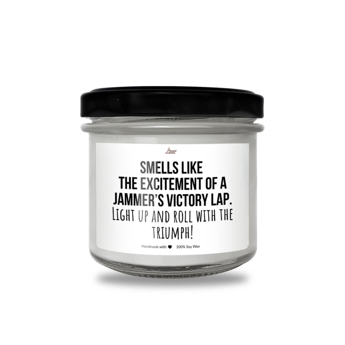 a jar of white candles with a black lid