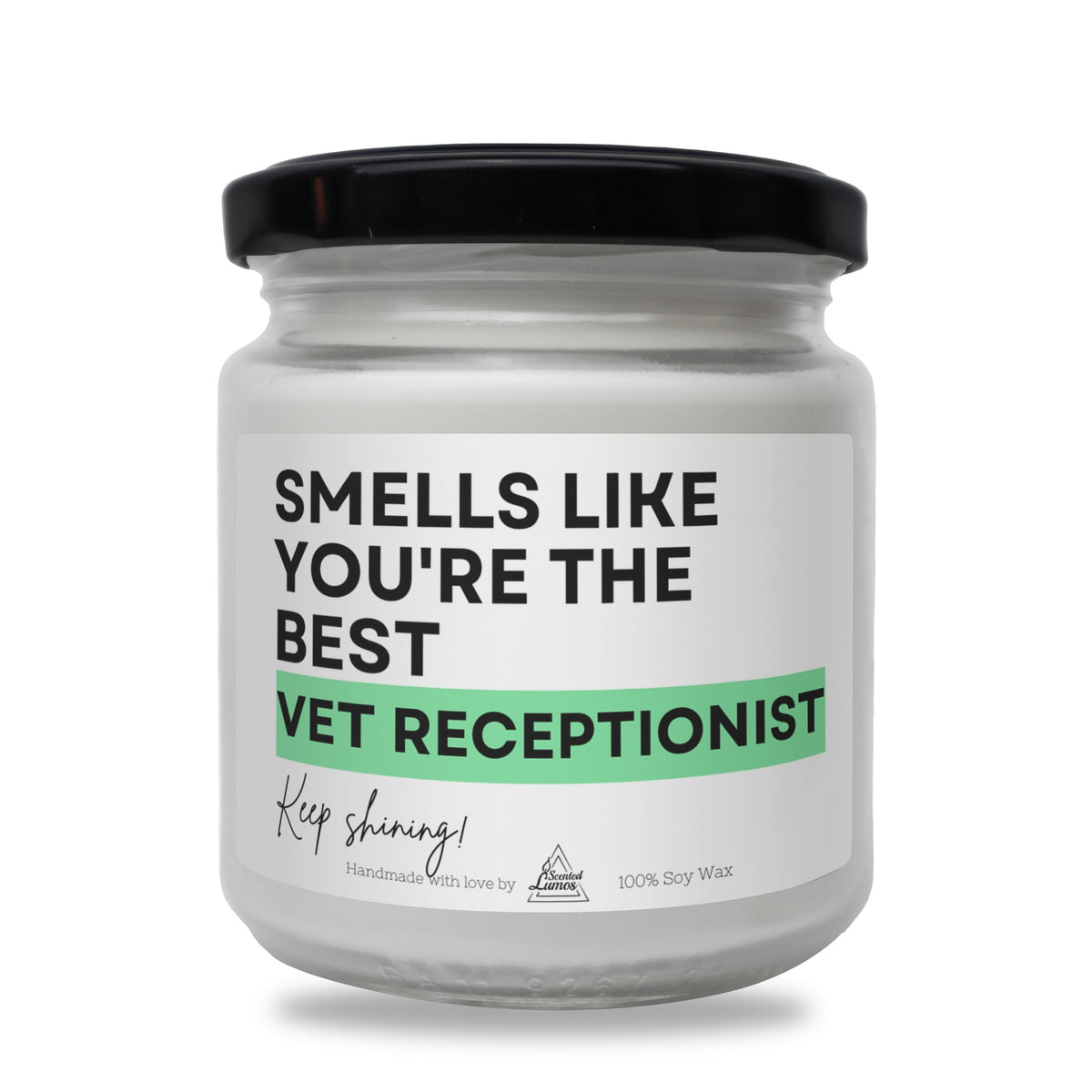 a white jar with a black lid that says smells like you&#39;re the best
