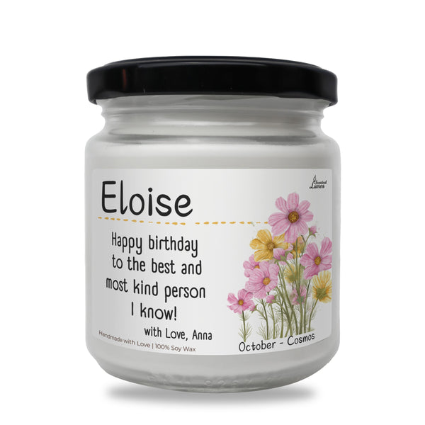 a jar of birthday candles with flowers on it